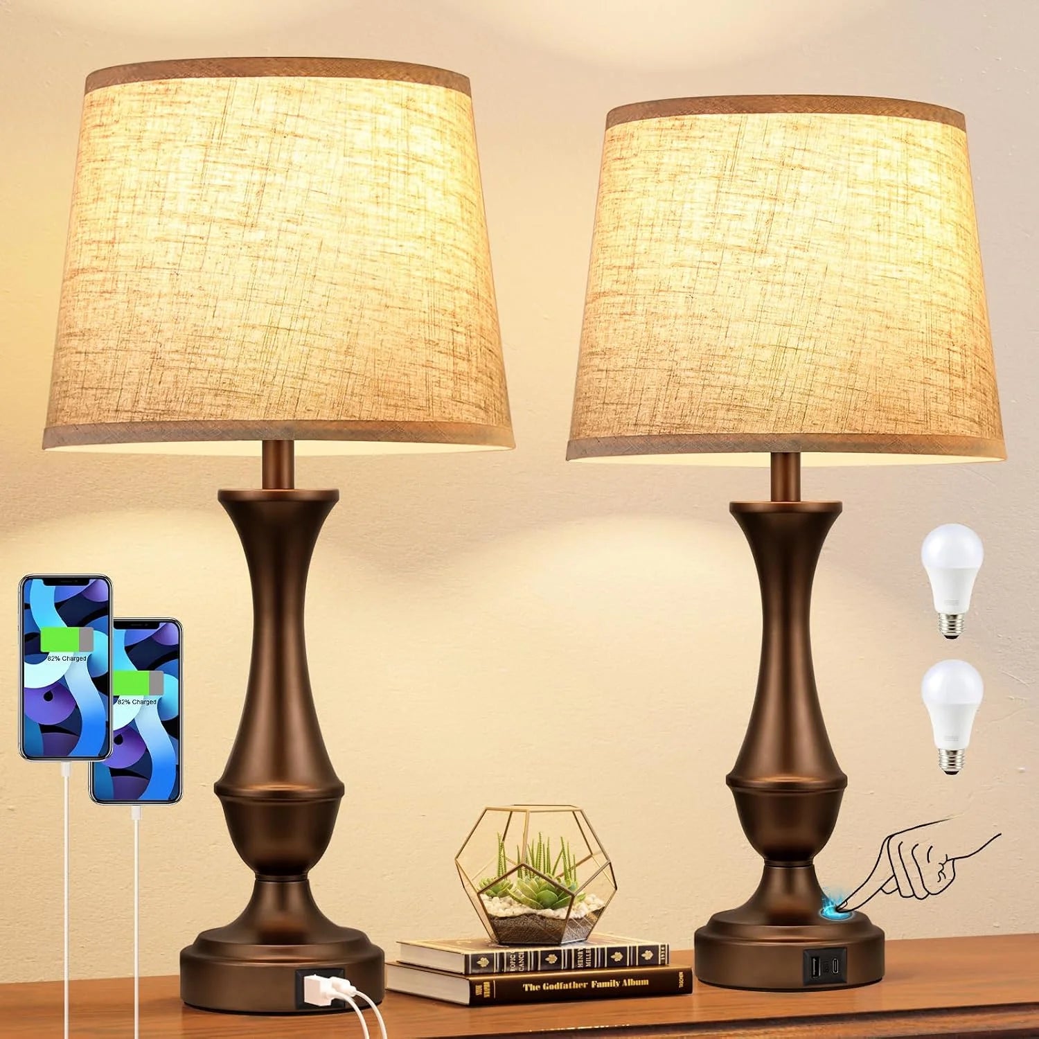 Seealle Touch Lamps for Nightstand, Dimmable, Bulb Included bifanuoyard - Image 8