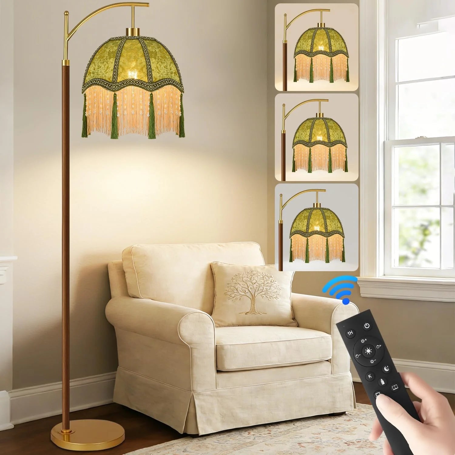 Floor Lamp for Living Room Rattan Boho Floor Lamp with Remote Control, Dimmable, 3-Color Temperature - Image 3