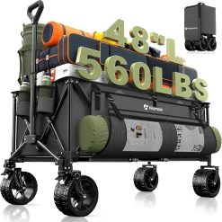 New Arrivals HIKEMOON 48" Extra Large Collapsible Wagon with Big Wheels, 300L Black