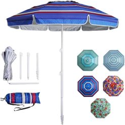 New Arrivals 6ft Beach Umbrella – Heavy Duty Wind Resistant UV 50+ Portable Sun Shade with Sand Anchor & Carry Bag