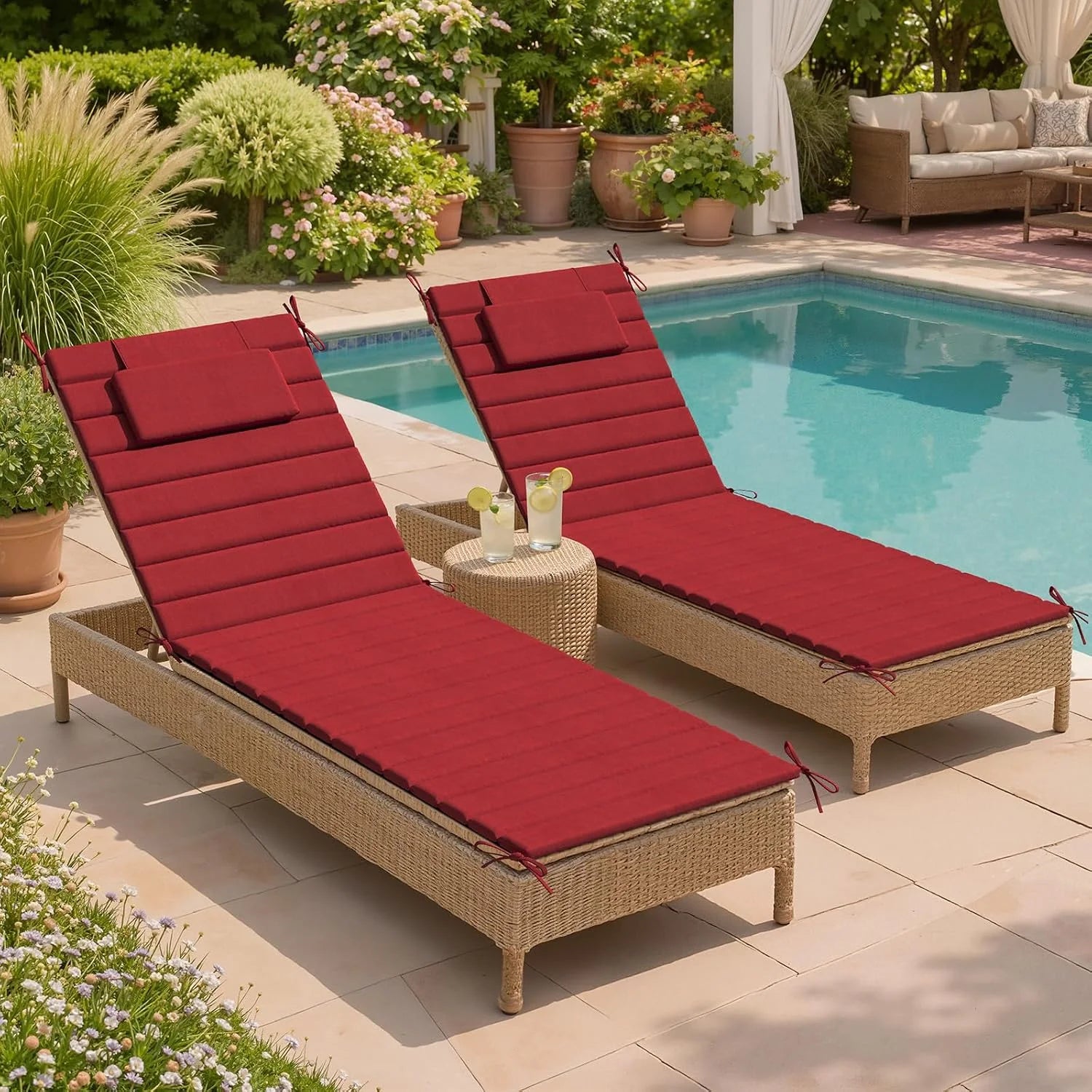 Crestlive Products Chaise Lounge Cushion Outdoor Set of 2, Foldable Water Resistant Pool Lounge Chair Cushions with bifanuoyard