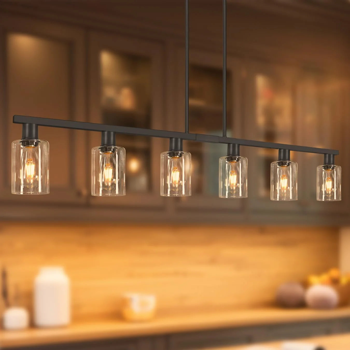 New Arrivals Kitchen Island Lighting, Farmhouse Chandelier with Adjustable Height & Clear Glass Shades - Image 8