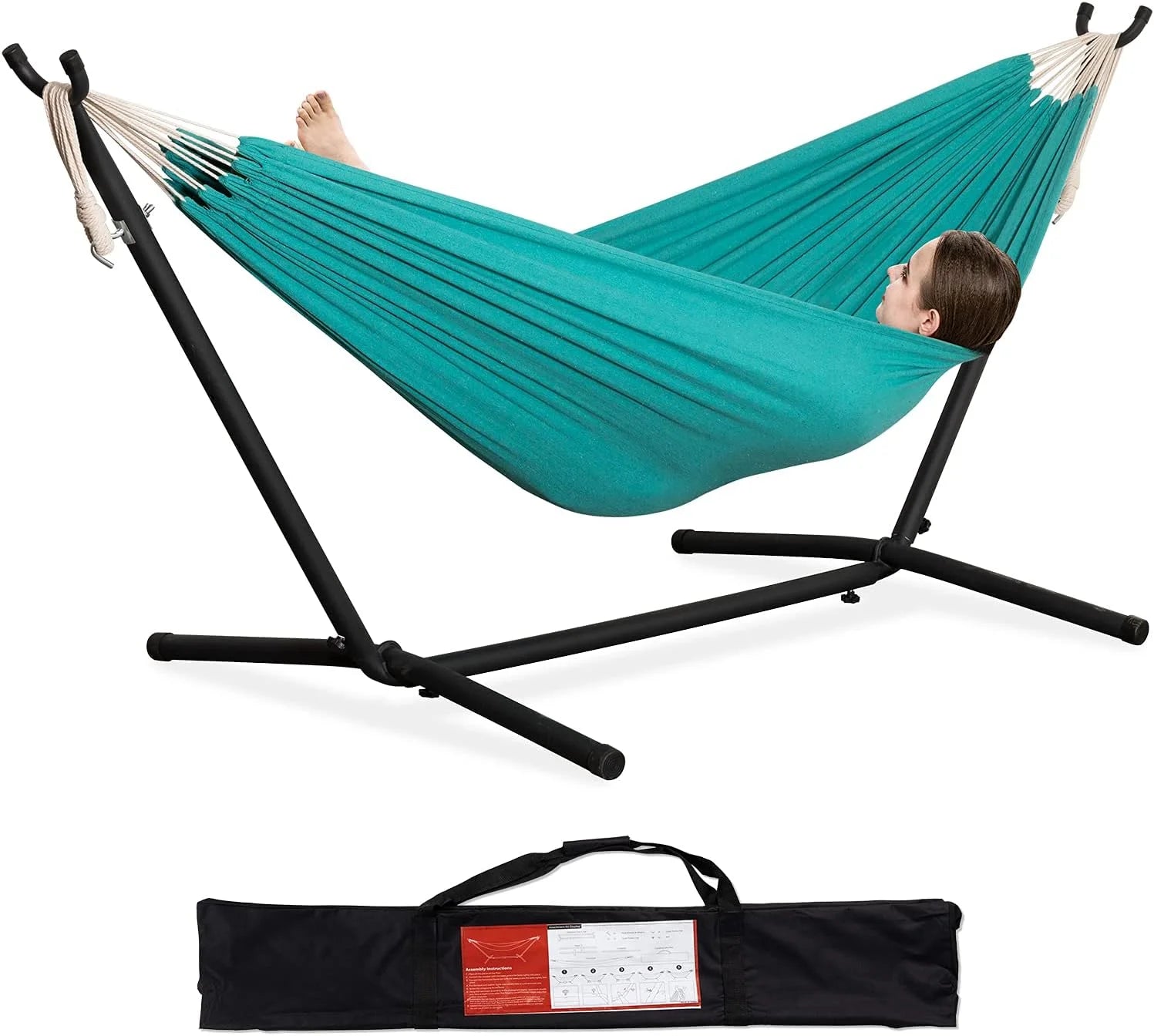 New Arrivals Double Hammock with Stand for Outside, Heavy-Duty, Portable (Coffee) - Image 3