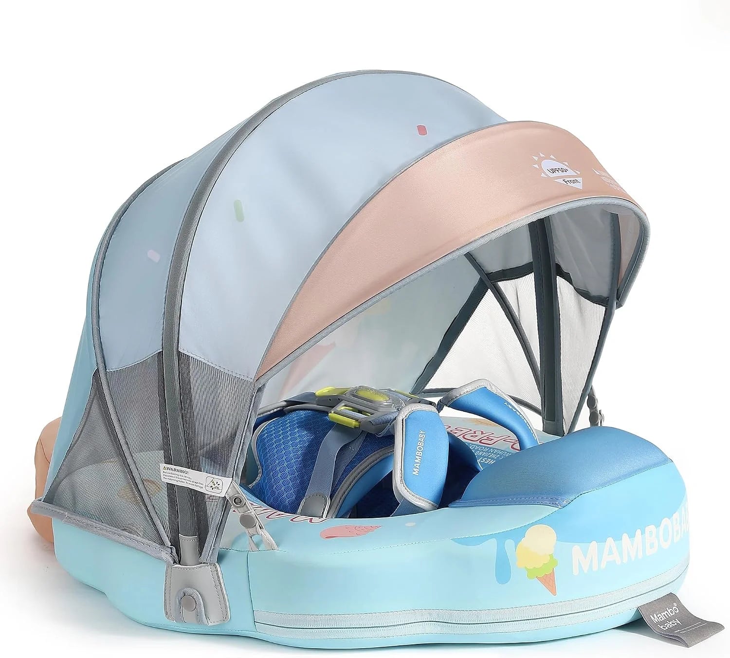 Mambobaby Float Self-Inflating Baby Pool Floats Hammock with Canopy, Compressible Folding Baby Floating Bed bifanuoyard