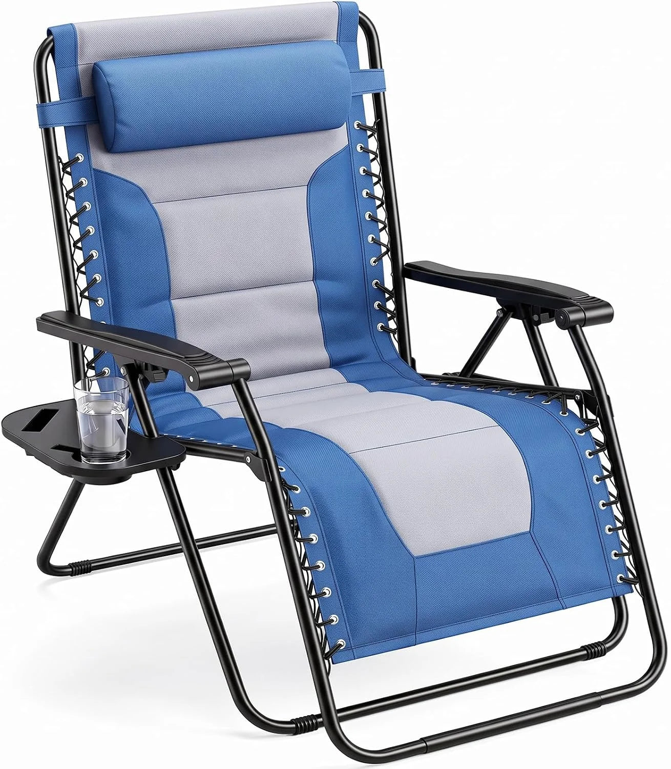 Sweetcrispy Zero Gravity Chairs Set of 2, Outdoor Folding Reclining Lounge Chair with Cup Holder Tray & Adjustable Pillow - Image 15