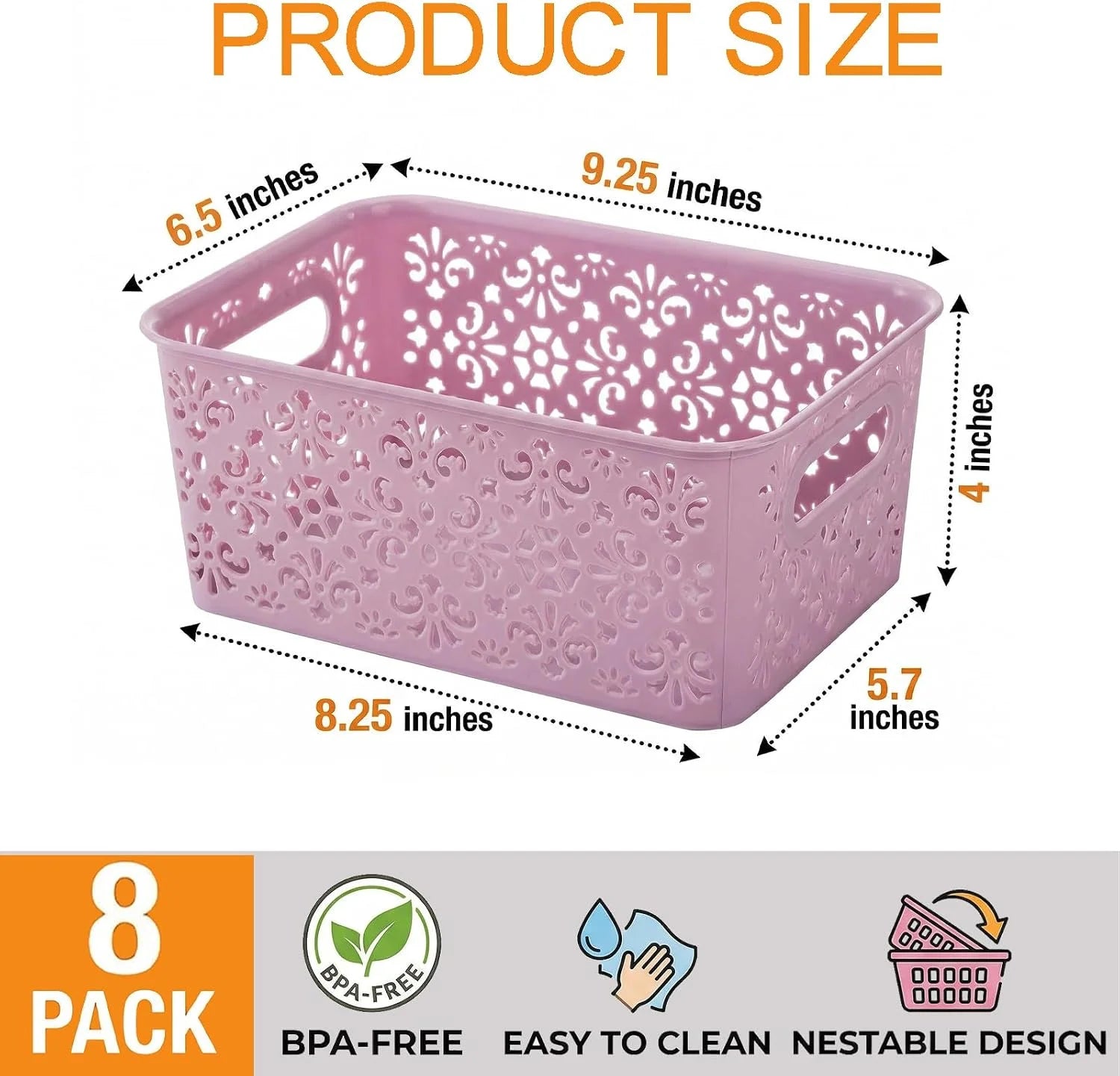 Plastic Storage Baskets, Portable Small Pantry Organizer Baskets Bins with Handle, Stackable Household - Image 2
