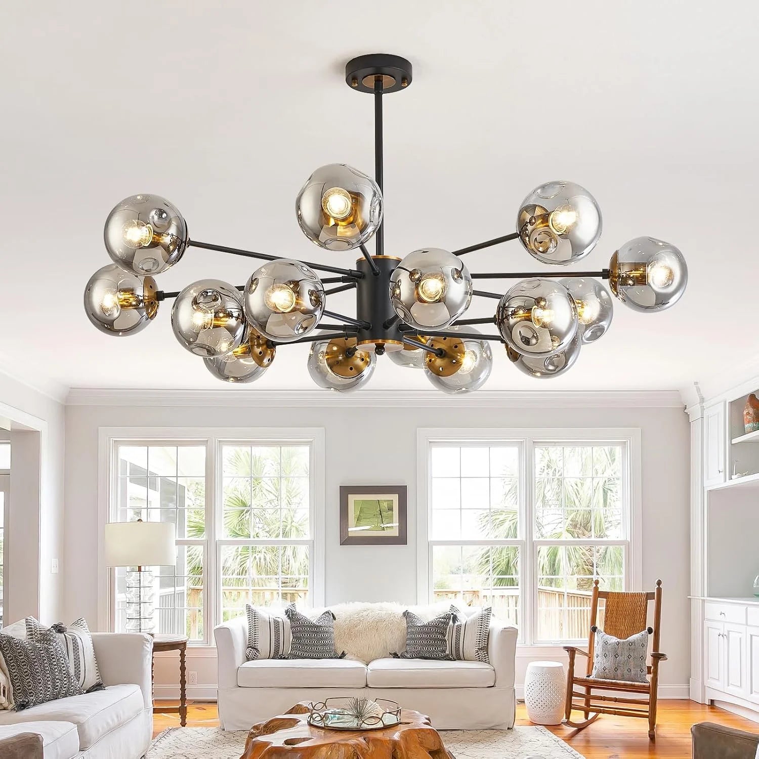 New Arrivals 6-Light Glass Globe Sputnik Chandelier Modern Matte Black and Gold Ceiling Light Fixture Vintage Hanging - Image 7