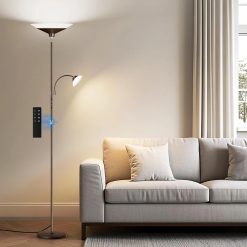 SIBRILLE Upgraded 2-in-1 Torchiere Floor Lamp, Dimmable, Black Modern Corner Lamp for Living Room Bedroom Office bifanuoyard