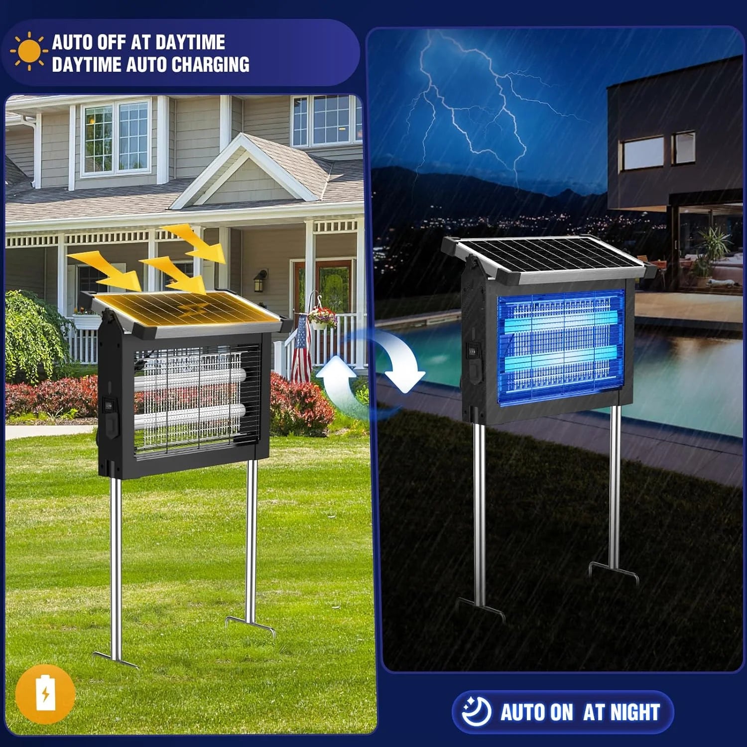 New Arrivals Bug Zapper Outdoor, 4500V Mosquito Zapper Waterproof with Panel Sensor Electric Fly Zapper Rechargeable Mosquito - Image 2