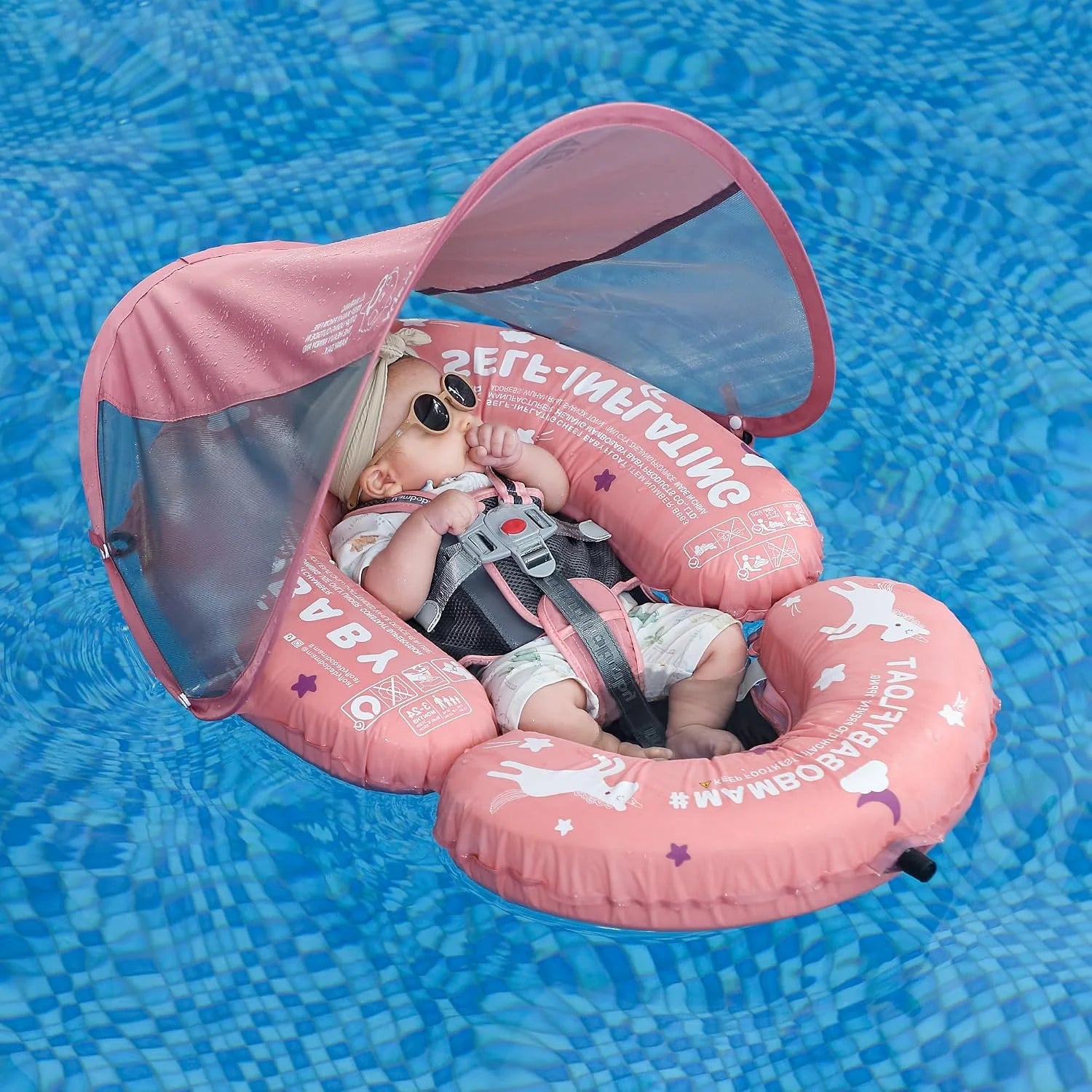 Mambobaby Baby Pool Floats Hammock with Canopy, Portable Swimming Floating Toys Self-Inflating Water Hammock Pool