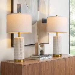 PoKat Small Bedside Table Lamps Set of 2 for Bedroom Living Room, 21.5" Modern Ceramic Nightstand Lamps with Gold Base bifanuoyard