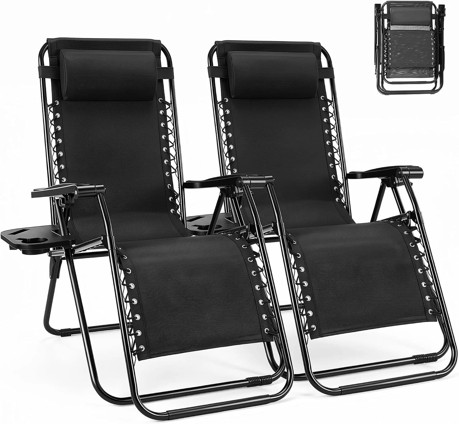 Zero Gravity Chairs Set of 2, Lounge Chair Folding Portable Adjustable Camping Reclining Chairs with Adjustable Pollow - Image 3