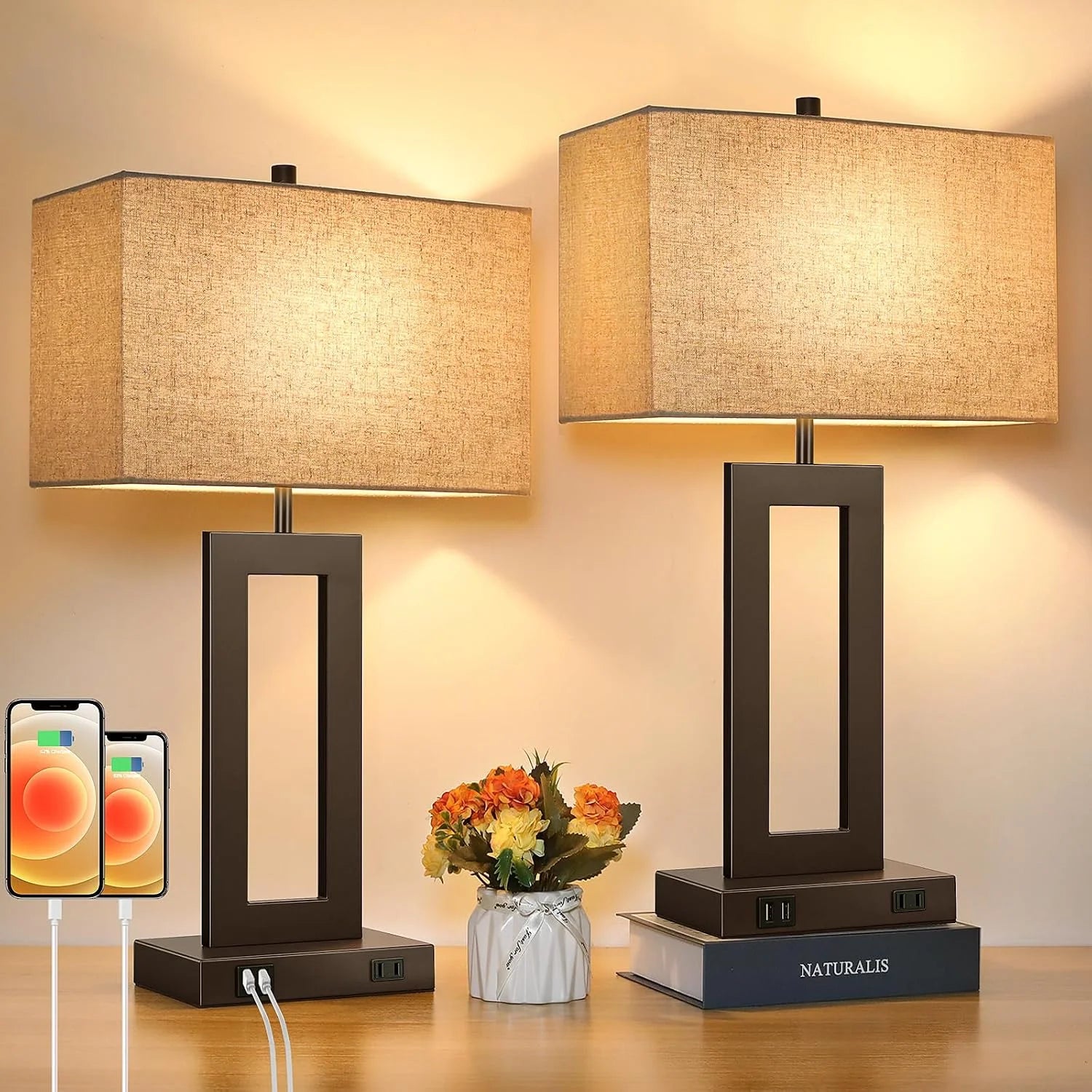 Set of 2 Touch Control Table Lamp with 2 USB Ports, Dimmable bifanuoyard - Image 11
