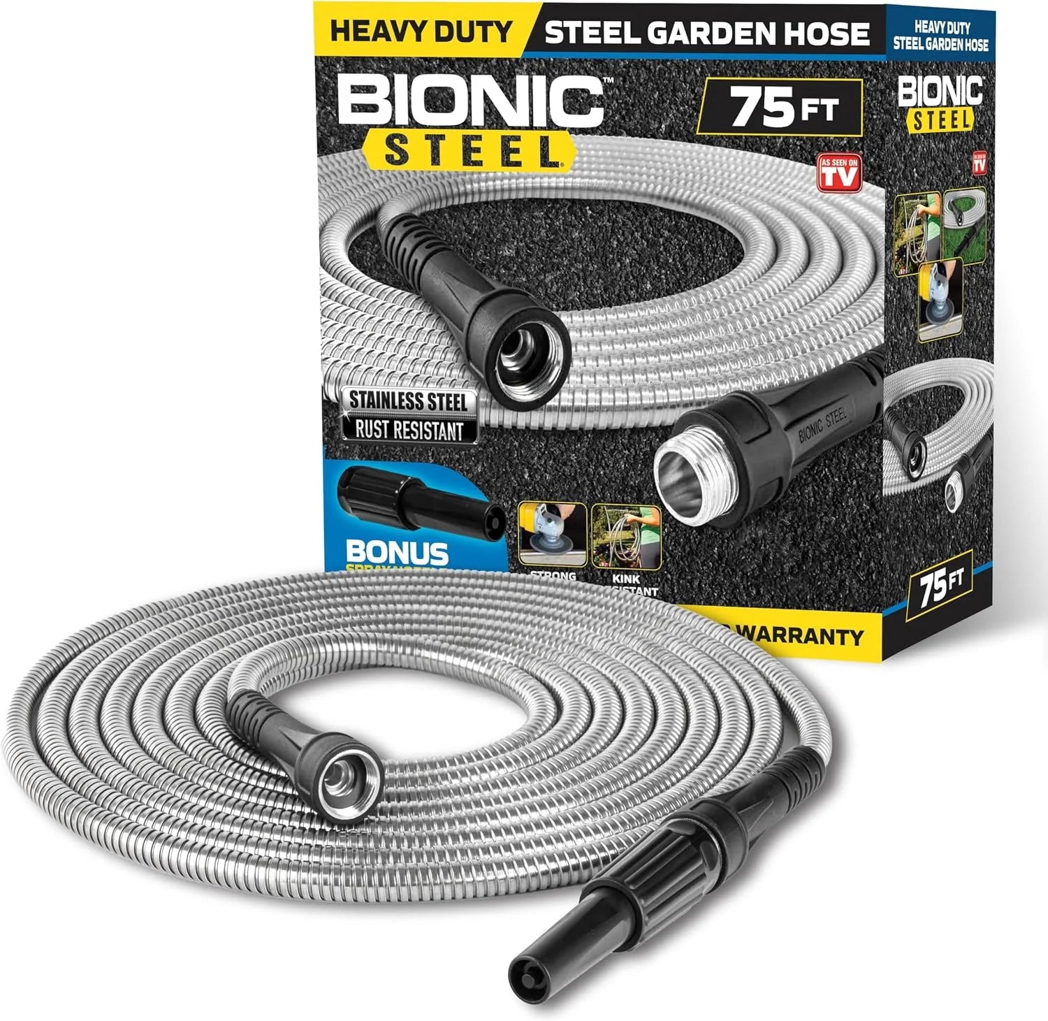 New Arrivals STEEL 150 Ft Metal Garden Hose with Sprayer Nozzle, Non Kinking Design, Stainless Steel Heavy Duty Water Hose - Image 2