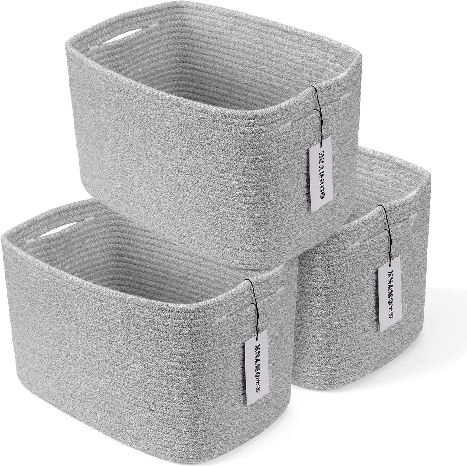 New Arrivals Cotton Rope Storage Baskets 15x10x9.3 3 Pack White, Decorative rectangular storage baskets for shelves - Image 10