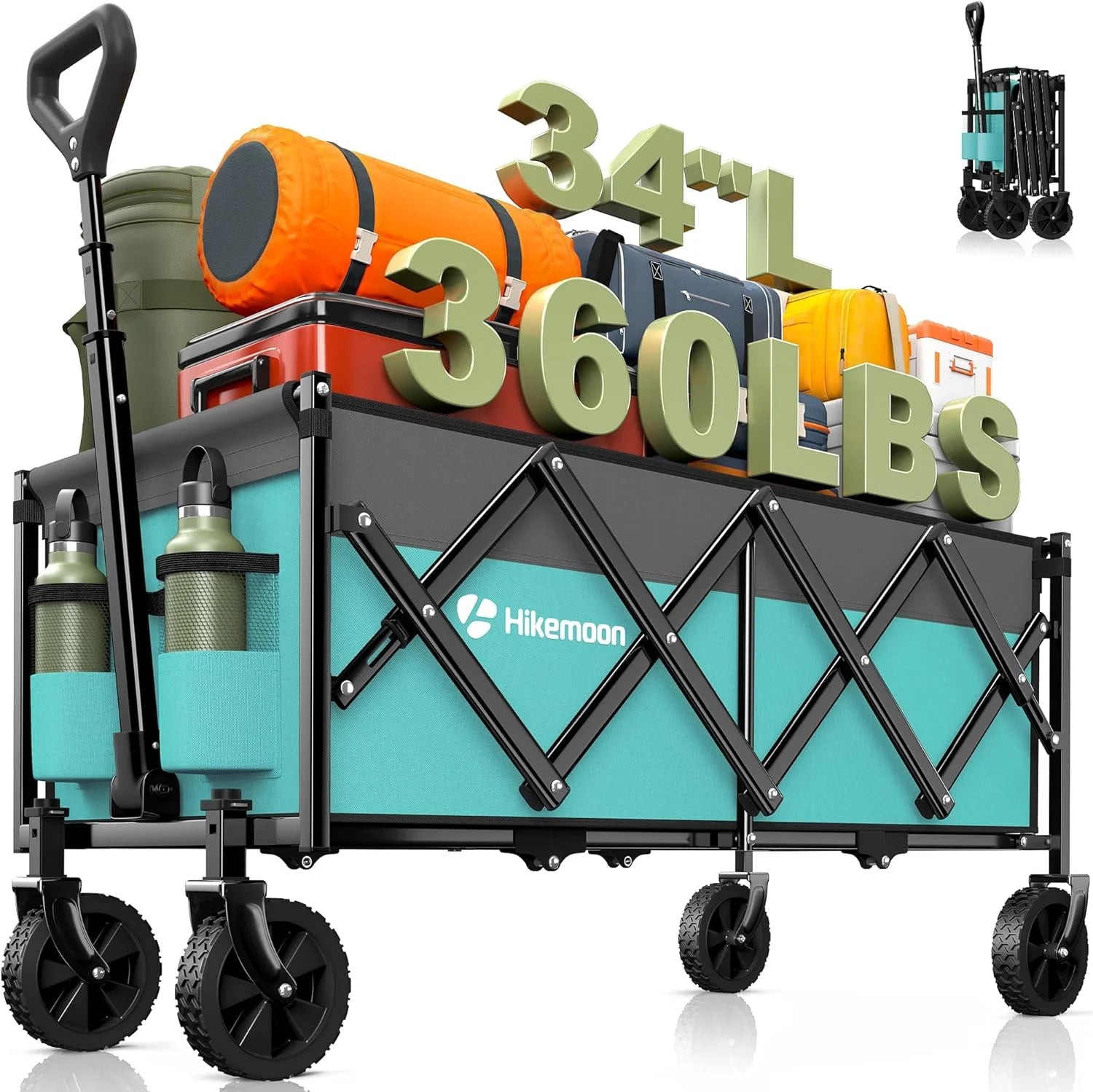 New Arrivals 34” Extra Long Folding Portable Wagon Cart, 120L 360LBS Black, Heavy Duty - Image 10