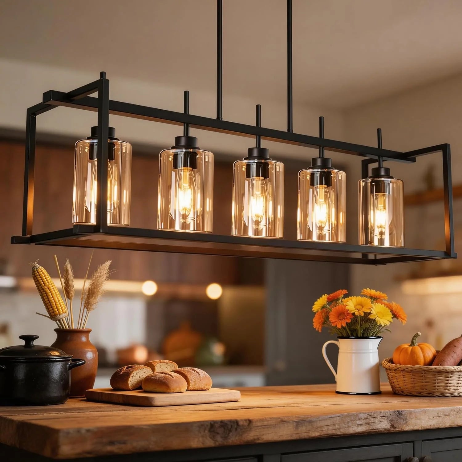 New Arrivals Kitchen Island Lighting, Farmhouse Chandelier with Adjustable Height & Clear Glass Shades - Image 12