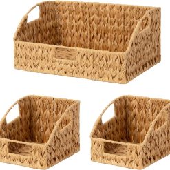 New Arrivals Storage Baskets, Waterproof Wicker Basket with Handles, Wicker Storage Baskets for Pantry, Open Front