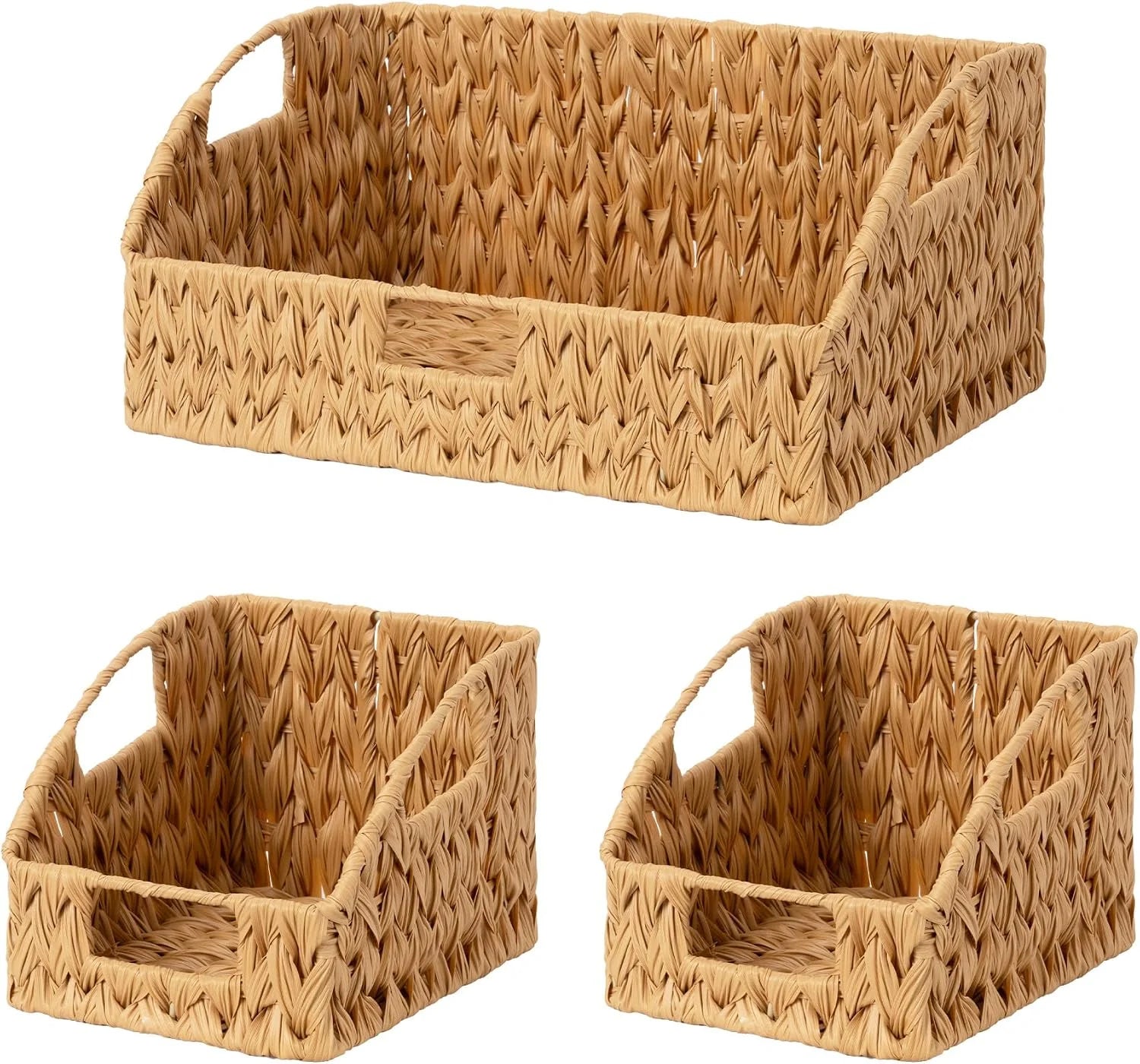 New Arrivals Storage Baskets, Waterproof Wicker Basket with Handles, Wicker Storage Baskets for Pantry, Open Front