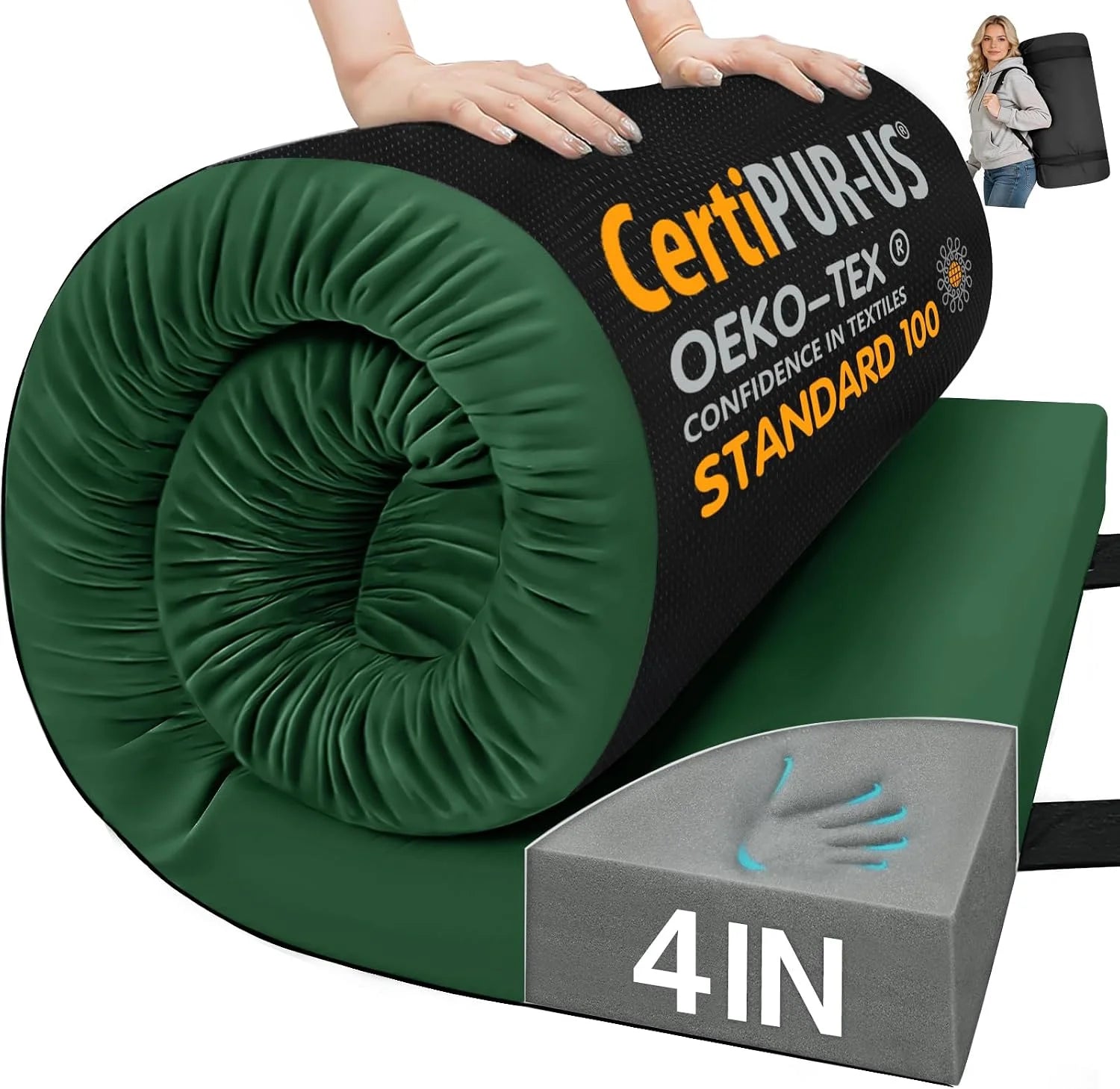 New Arrivals 3 Inch Memory Foam Camping Pad, Camping Essentials Roll Up Floor Mat for Car Camping - Image 16
