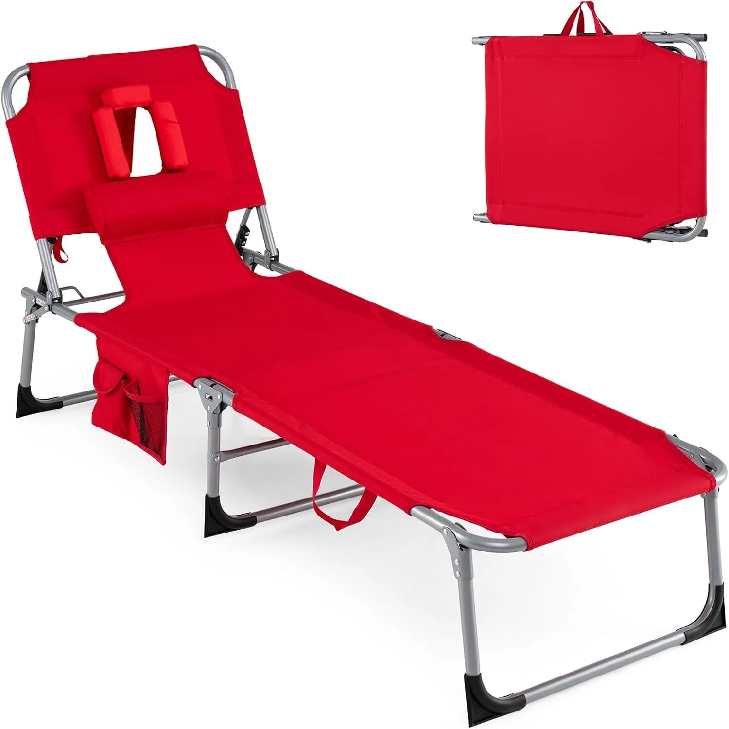 New Arrivals Tanning Chair, Folding Adjustable Patio Lounge Chair with Face Hole, 330LBS, Lightweight Portable Beach Lounge - Image 3