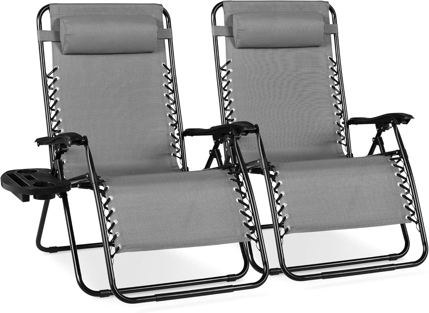 New Arrivals Choice Products Set of 2 Adjustable Steel Mesh Zero Gravity Lounge Chair Recliners w/Pillows and Cup Holder Trays - Image 23