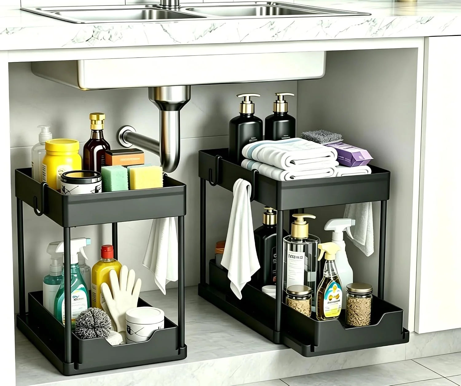 New Arrivals Sink Organizer 2 Pack, Bathroom Cabinet Organizer, 2 Tier Sliding Cabinet Basket Organizer Drawer, Baskets - Image 2