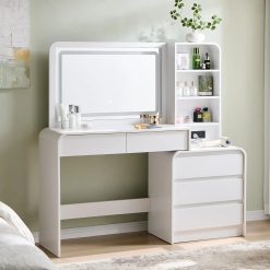 Alternative view of Vanity Desk with Mirror and Lights, 50" Modren Makeup Vanity with 35.43 Mirror and 5 Drawers