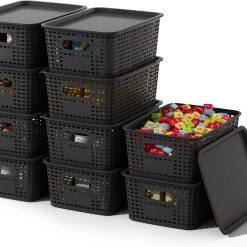 Storage Basket with Lids 10 Pack Stackable Storage Bins Containers with Lid, Decorative Storage Boxes