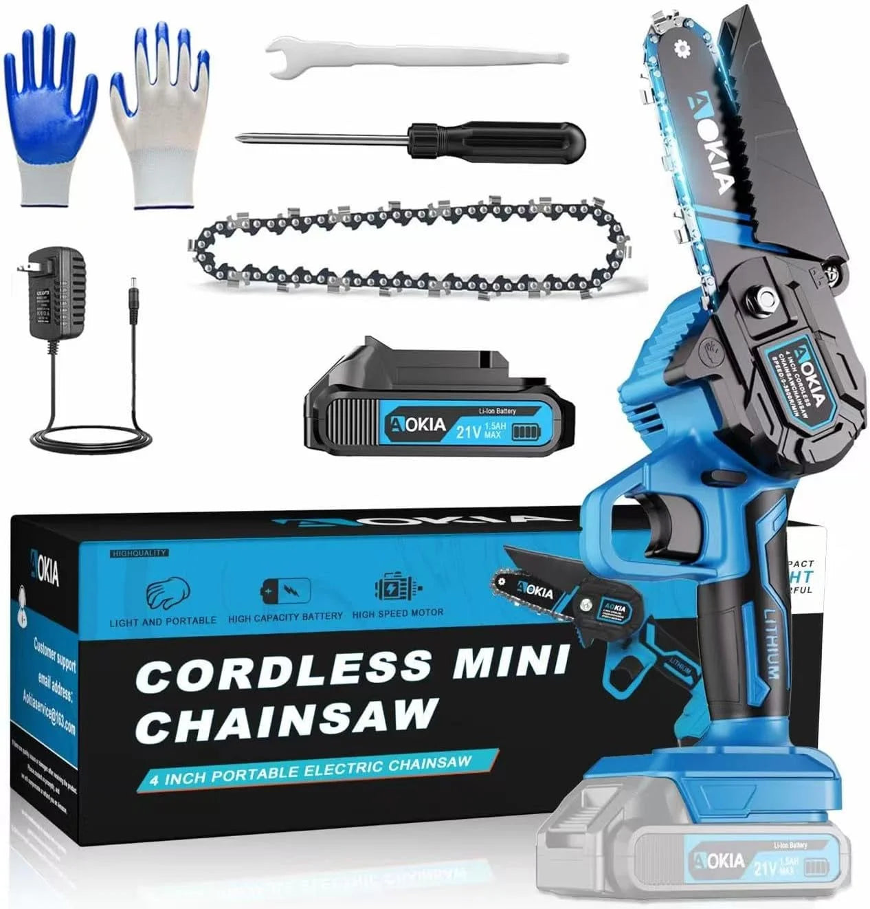 Mini Chainsaw, 20V Cordless 6 Inch, 2x1.5Ah Batteries, Handheld Saw, Blue - Image 4