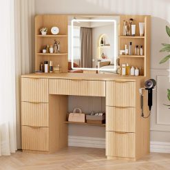 Alternative view of New Arrivals 43 Large White Makeup Vanity Desk with Charging Station, Smart LED Mirror, 7 Drawers, 4 Shelves
