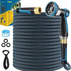New Arrivals Non-Expandable Garden Hose 100 FT, Lightweight Hose with 10 Function Spray Nozzle, 360° Swivel Connectors