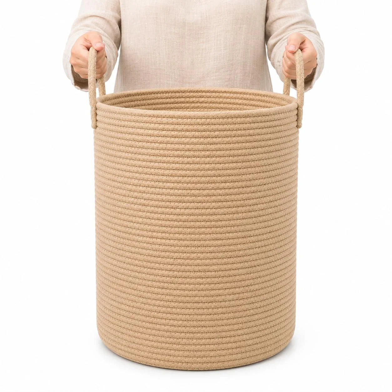 OrganiHaus Round Toy Basket & Blanket Basket, Cotton Rope 20×13, Full Honey, Round Cotton Rope Basket, 20×13 bifanuoyard - Image 8