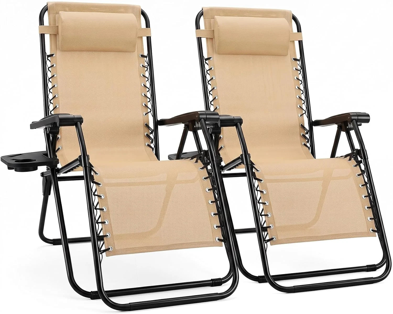 Sweetcrispy Zero Gravity Chairs Set of 2, Outdoor Folding Reclining Lounge Chair with Cup Holder Tray & Adjustable Pillow - Image 11
