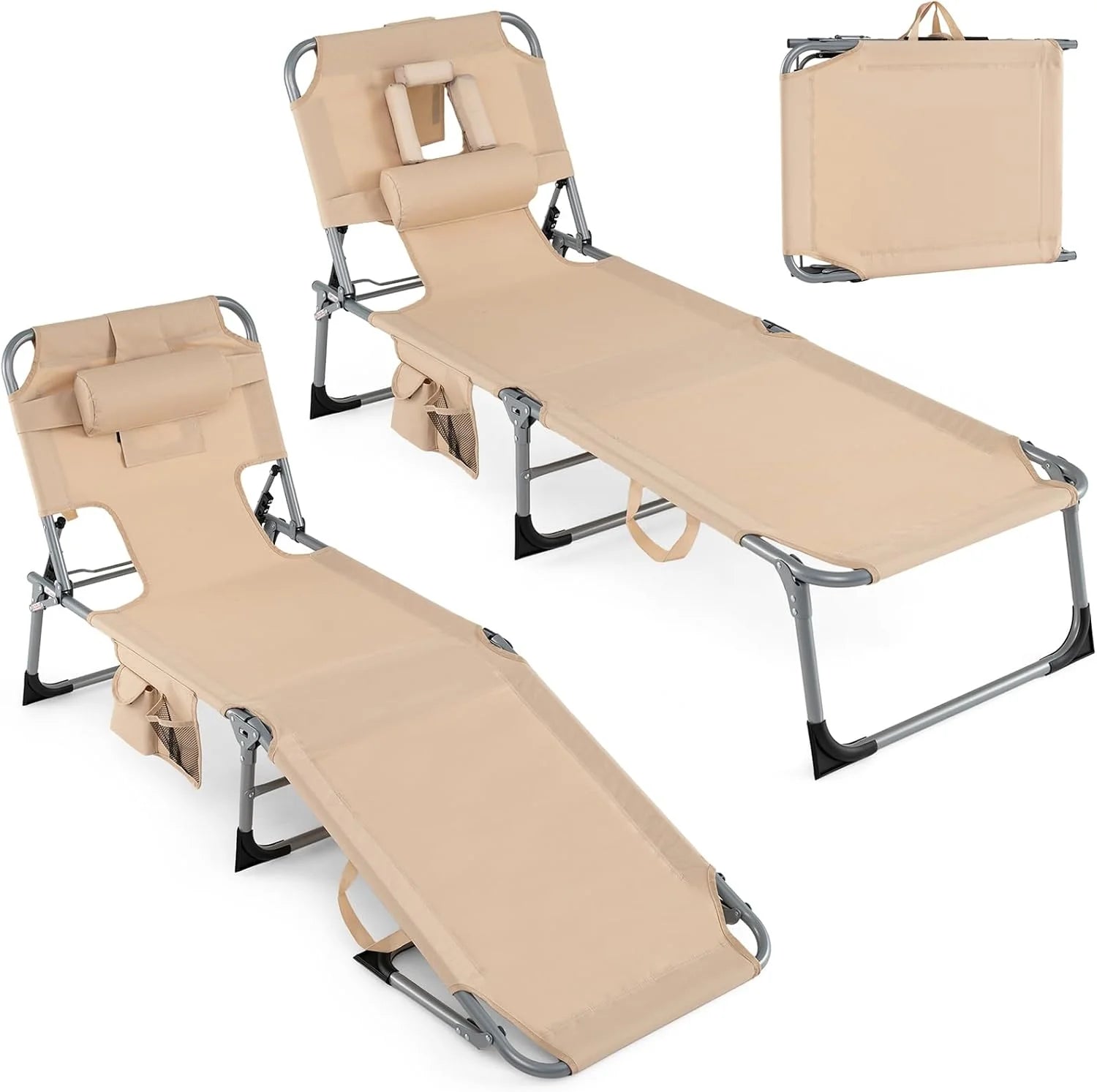New Arrivals Tanning Chair, Folding Adjustable Patio Lounge Chair with Face Hole, 330LBS, Lightweight Portable Beach Lounge - Image 8