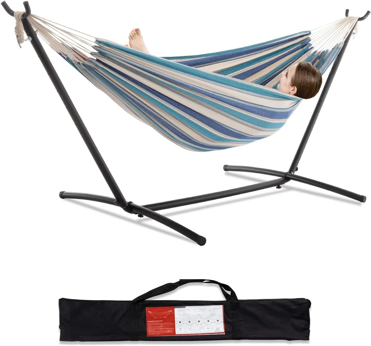 New Arrivals Double Hammock with Stand for Outside, Heavy-Duty, Portable (Coffee) - Image 6