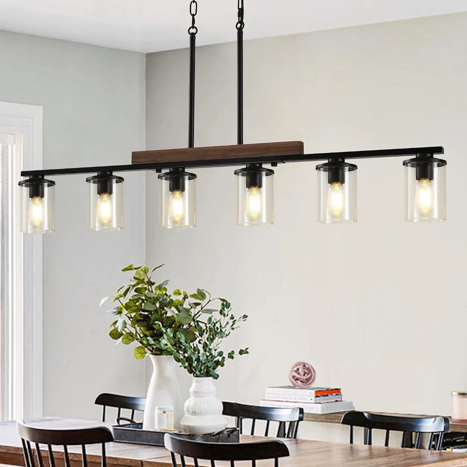 New Arrivals Kitchen Lighting, Black Modern Rustic Wood Ceiling Pendant Light Fixtures - Image 2