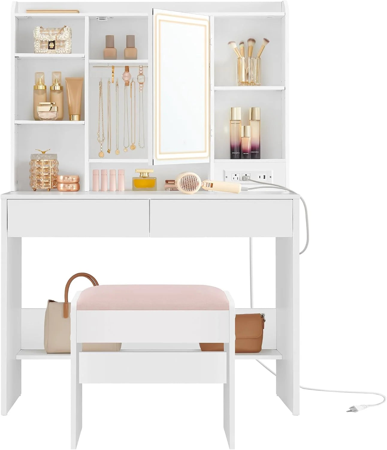 VASAGLE KAILYN Collection, Vanity Desk with Mirror and 9 LED Bulbs, Dressing Table with 9 Drawers bifanuoyard - Image 10