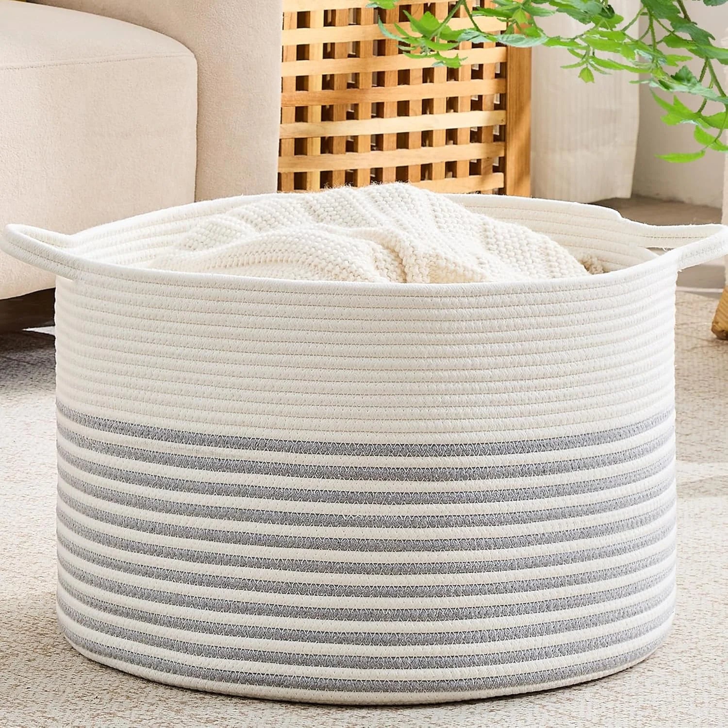 Large Blanket Basket with Handles, Storage Basket for Living Room, Extra Large Capacity, Blanket Storage, Laundry bifanuoyard - Image 21