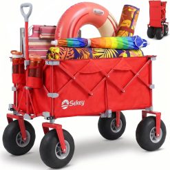 Sekey Heavy Duty Beach Wagon with 9 Big Sand-Proof Wheels " 600lb Capacity, 200L Oversized Foldable Cart