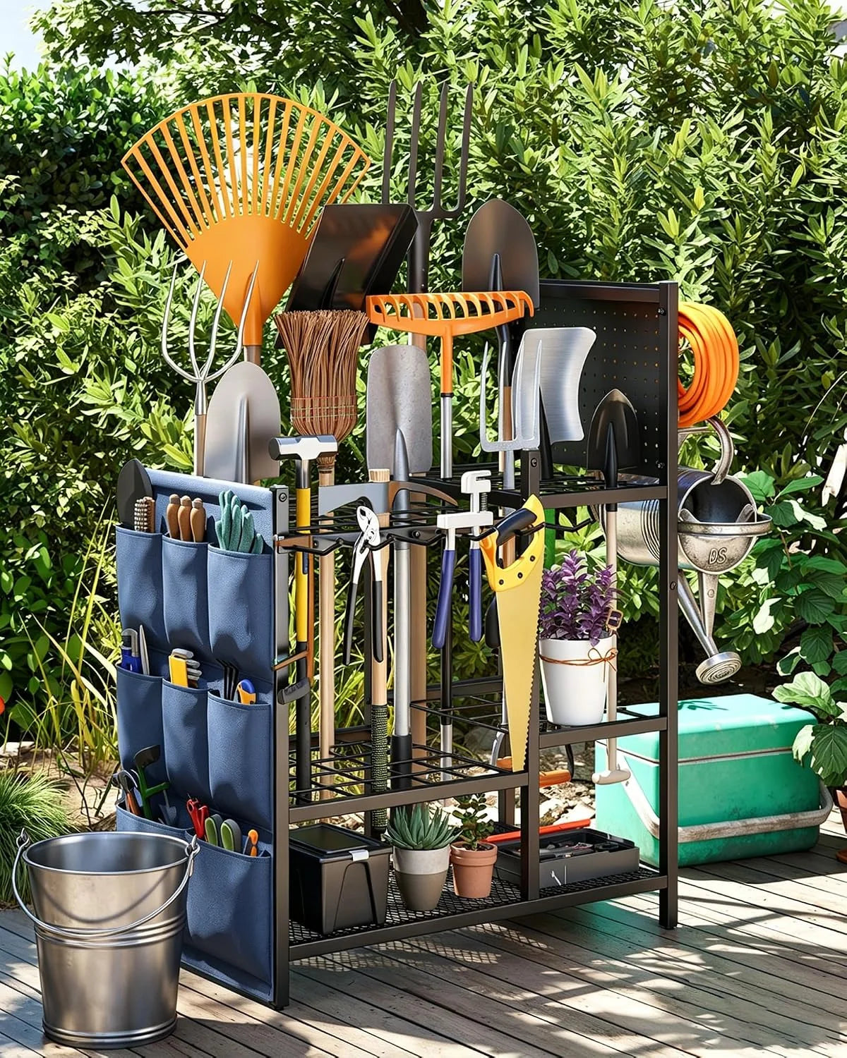 New Arrivals Garden Tool Organizer with Pegboard, Yard Tool Holder Standing for Garage Organization, Up to 30 " For Garage Organization - Image 6