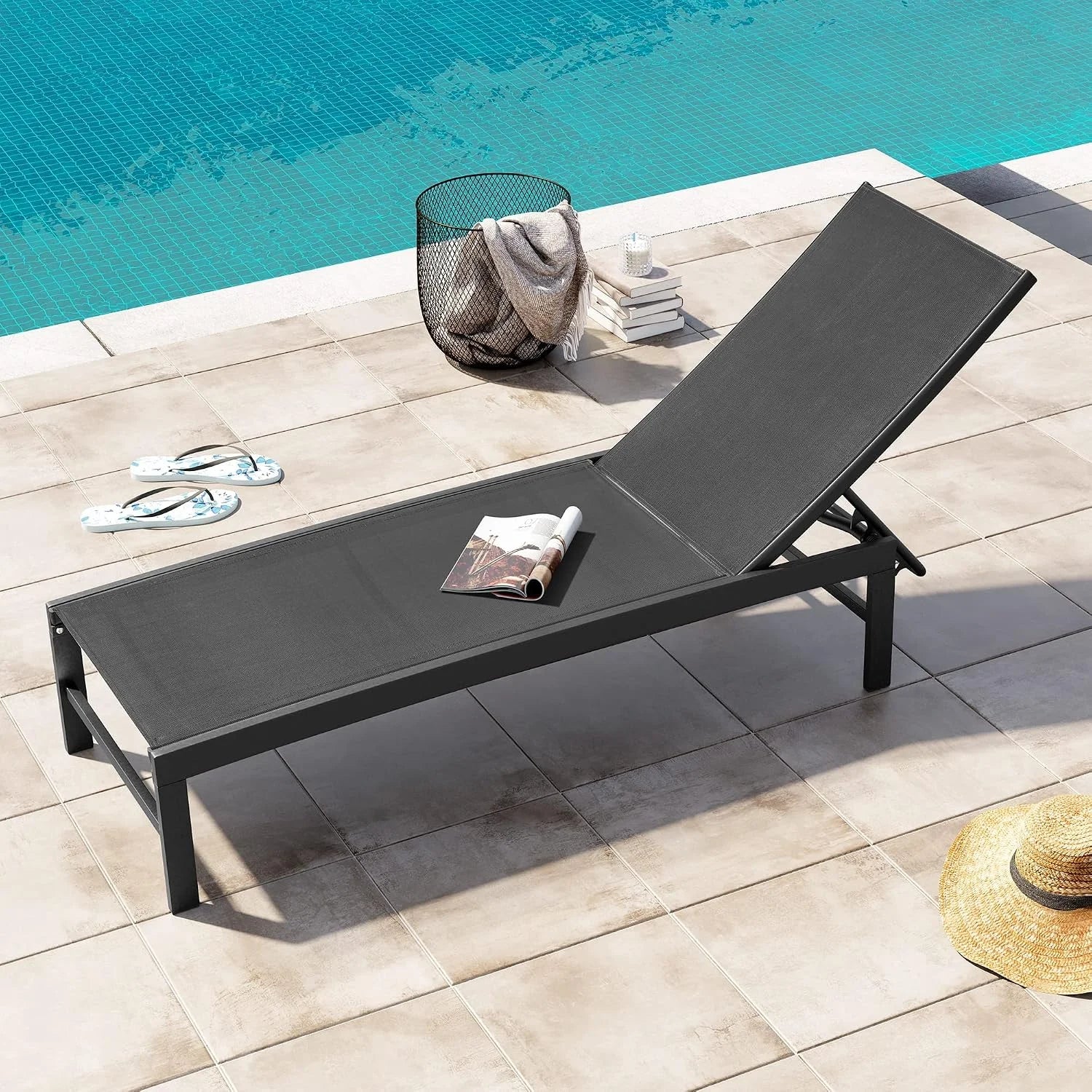 New Arrivals Products Lounge Chair Outdoor Set of 2, Metal Pool Chaise Lounge Chairs, Adjustable Five-Position Tanning - Image 14