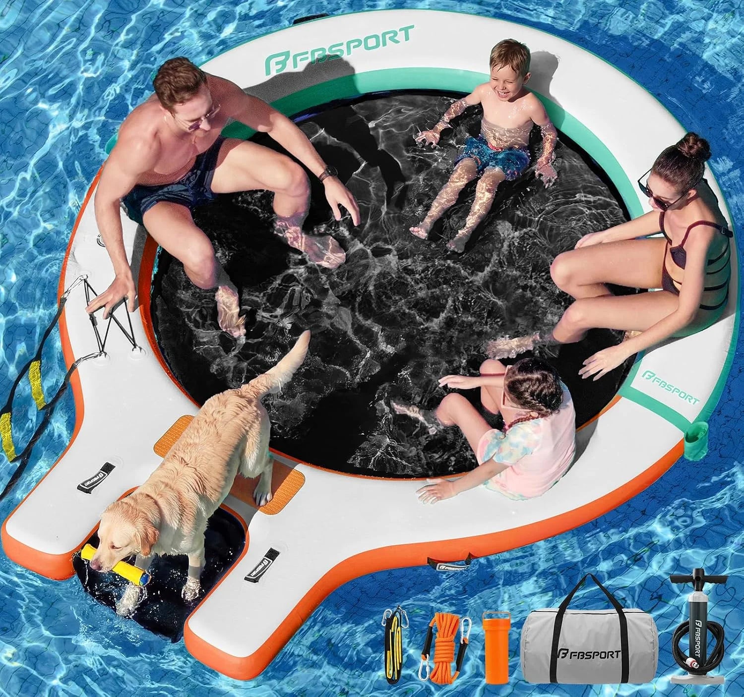 New Arrivals Inflatable Water Hammock Floating Dock with Boat Ramp, Round Floating Ring Inflatable Raft with Cup Holders - Image 3
