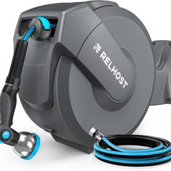 New Arrivals Retractable Garden Hose Reel, 5/8 in x 100 ft Wall Mount Heavy Duty Hose Reel with Any-Length Lock