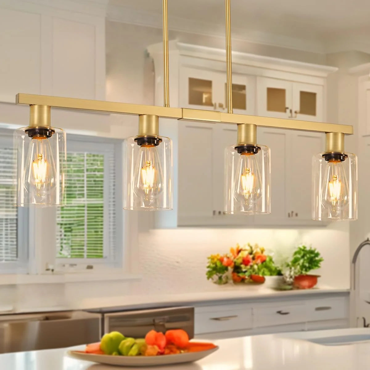 New Arrivals Kitchen Island Lighting, Farmhouse Chandelier with Adjustable Height & Clear Glass Shades - Image 3