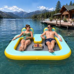 Alternative view of New Arrivals Inflatable Floating Dock for 2 Adults, 500 lbs Capacity Floating Island Platform with Mesh Water Hammock