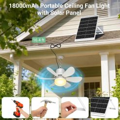 Alternative view of New Arrivals Fan for Gazebo with Light, 18000mAh Rechargeable Solar Powered Patio Ceiling Fan with Remote