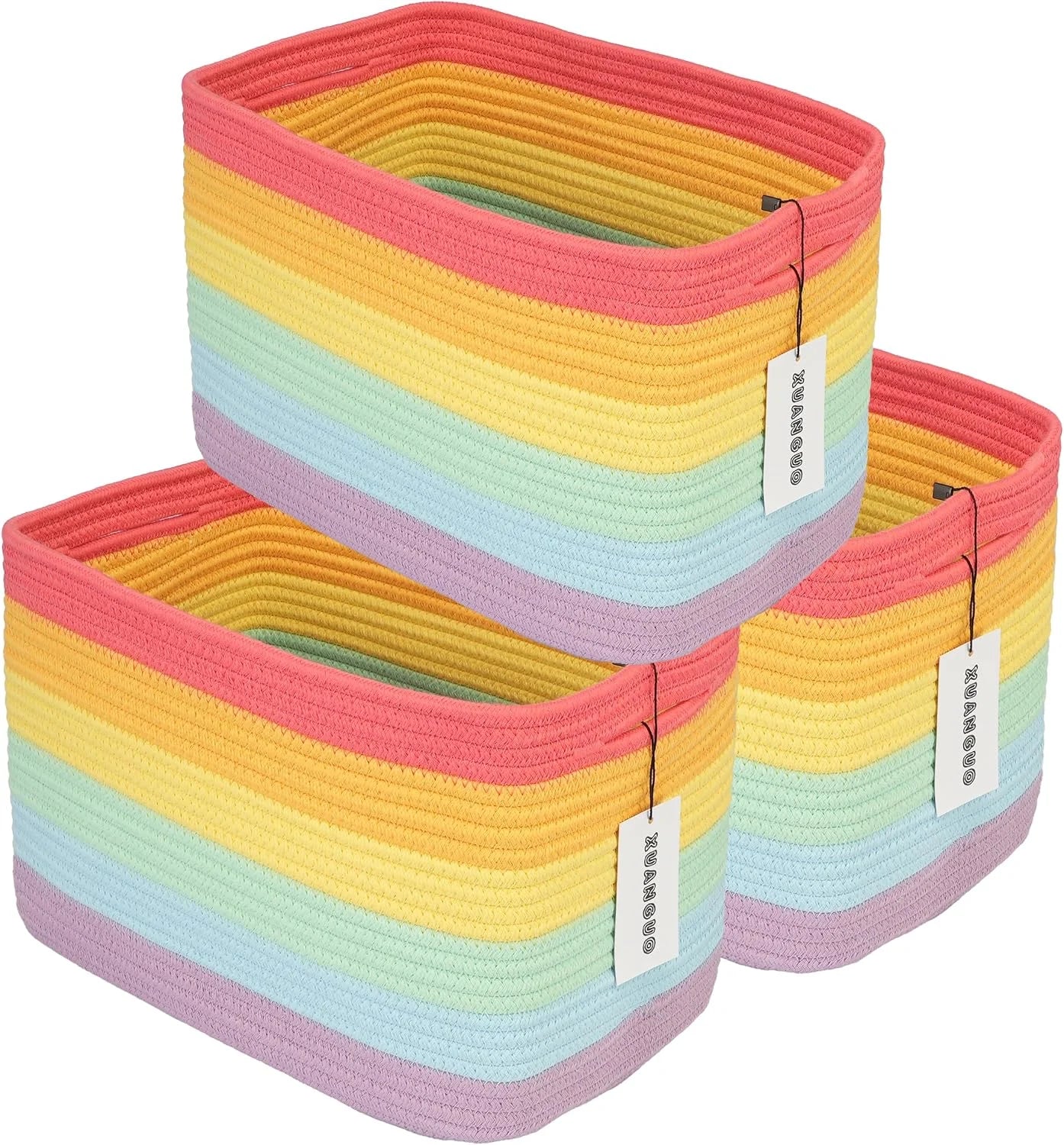 New Arrivals Cotton Rope Storage Baskets 15x10x9.3 3 Pack White, Decorative rectangular storage baskets for shelves - Image 13