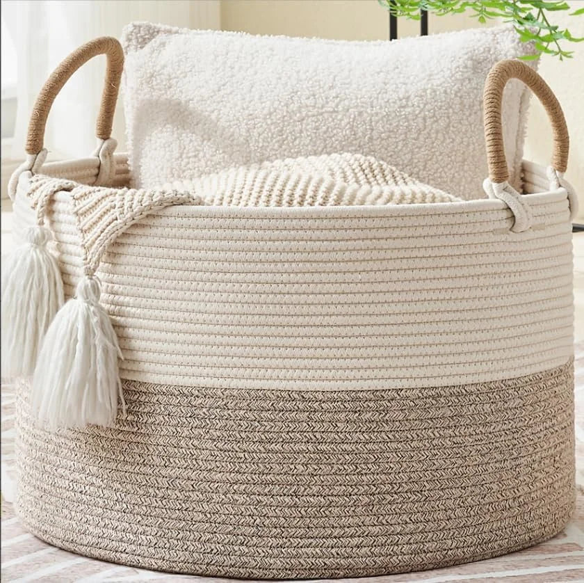 Large Blanket Basket with Handles, Storage Basket for Living Room, Extra Large Capacity, Blanket Storage, Laundry bifanuoyard - Image 4