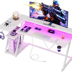 Alternative view of New Arrivals 40 Inch Gaming Desk with Power Outlet & LED Lights, L Shaped Computer Gaming Table with 3 Tiers Storage Shelves